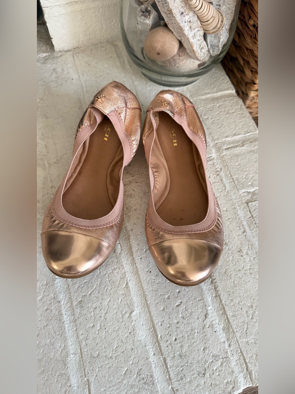 Coach Dalia Rose Gold Metallic Leather Ballet Flats Cap Toe Sz 8B Q1779